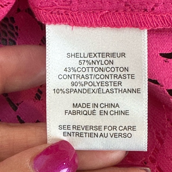 Milly Hot Pink All Over Lace Button Up Shirt Medium Puff Sleeve Semi Sheer - Picture 9 of 15